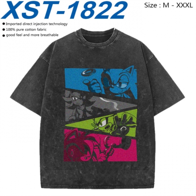 Sonic The Hedgehog Cotton direct spray color print washed denim T-shirt 250g from M to 3XL XST-1822