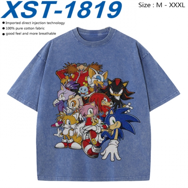 Sonic The Hedgehog Cotton direct spray color print washed denim T-shirt 250g from M to 3XL XST-1819