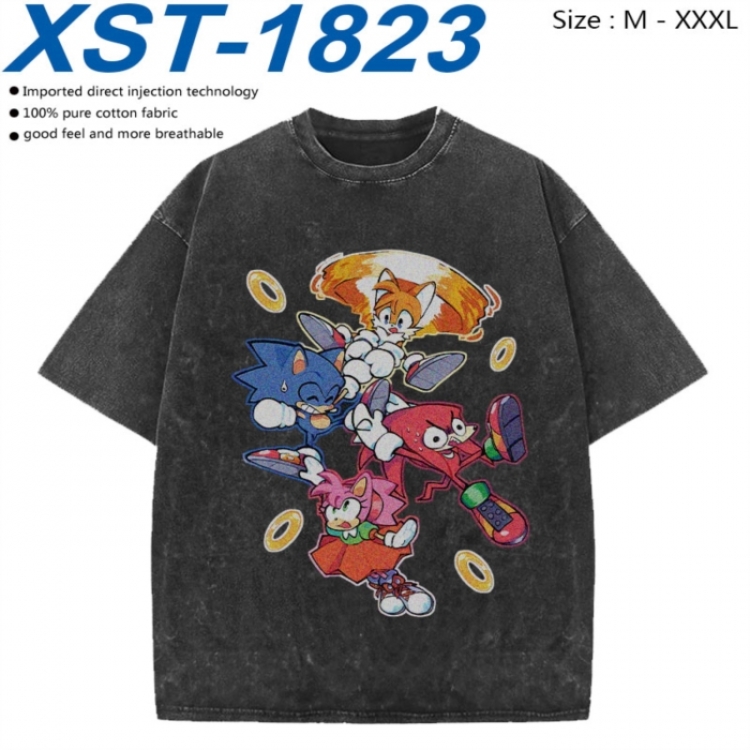Sonic The Hedgehog Cotton direct spray color print washed denim T-shirt 250g from M to 3XL XST-1823