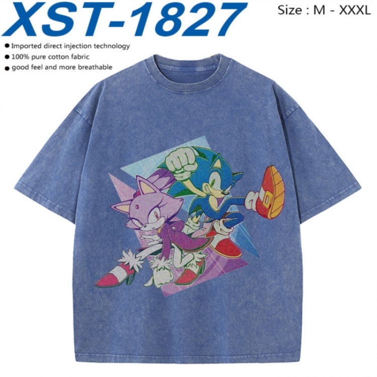 Sonic The Hedgehog Cotton direct spray color print washed denim T-shirt 250g from M to 3XL  XST-1827