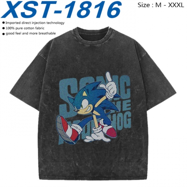 Sonic The Hedgehog Cotton direct spray color print washed denim T-shirt 250g from M to 3XL XST-1816