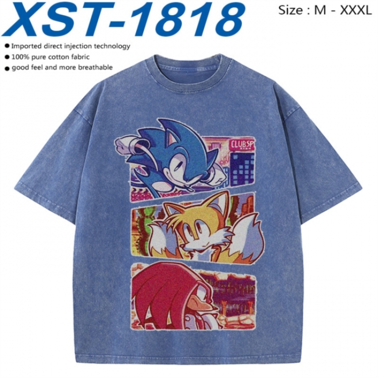 Sonic The Hedgehog Cotton direct spray color print washed denim T-shirt 250g from M to 3XL XST-1818