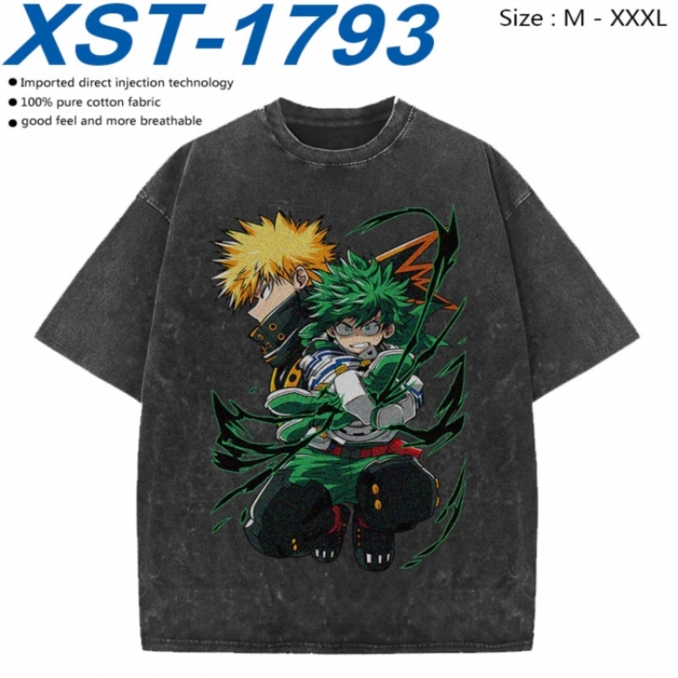 My Hero Academia Cotton direct spray color print washed denim T-shirt 250g from M to 3XL XST-1793