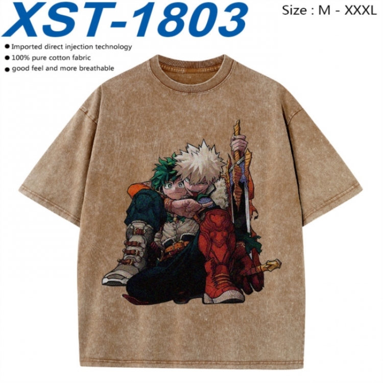 My Hero Academia Cotton direct spray color print washed denim T-shirt 250g from M to 3XL XST-1803