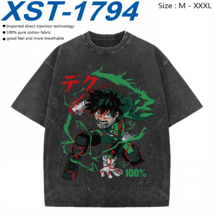 My Hero Academia Cotton direct spray color print washed denim T-shirt 250g from M to 3XL XST-1794