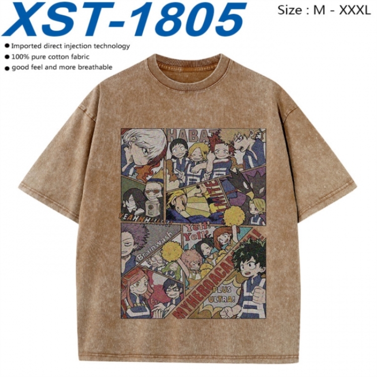 My Hero Academia Cotton direct spray color print washed denim T-shirt 250g from M to 3XL XST-1805