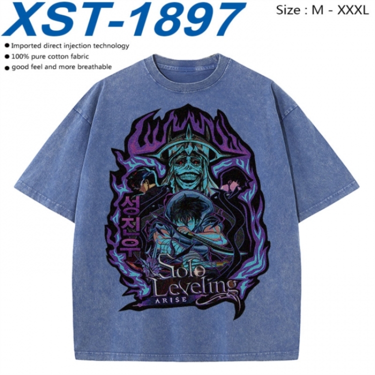 Solo Leveling:Arise Cotton direct spray color print washed denim T-shirt 250g from M to 3XL  XST-1897