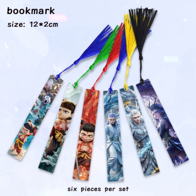 Nezha Anime full-color printed metal bookmark pendant 12x2cm a set of 6