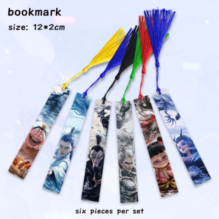 Nezha Anime full-color printed metal bookmark pendant 12x2cm a set of 6