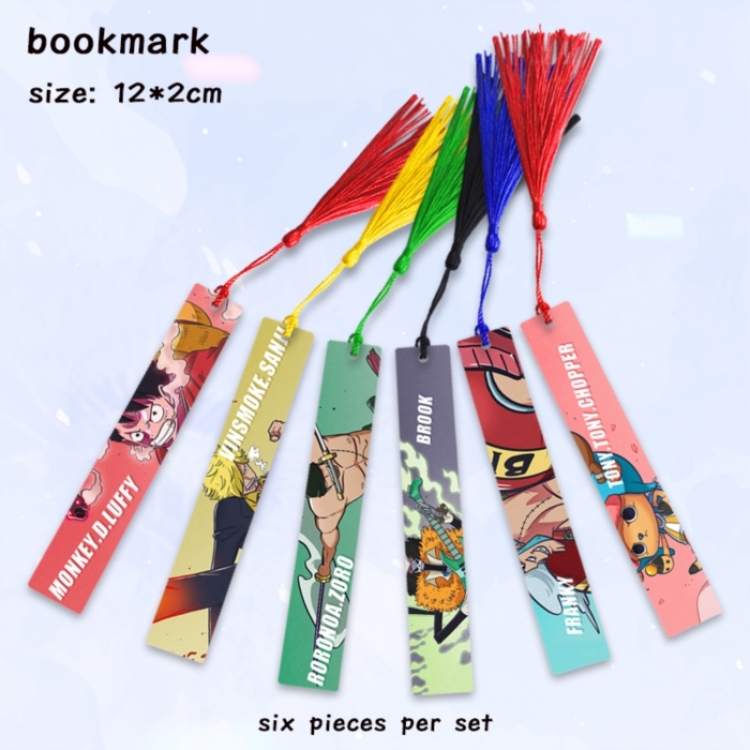 One Piece Anime full-color printed metal bookmark pendant 12x2cm a set of 6
