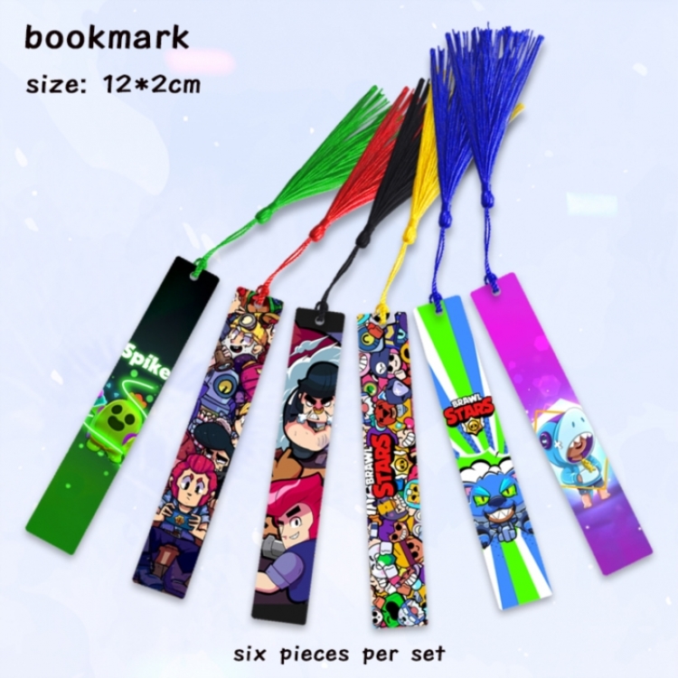 Brawl Stars Frosted Anime full-color printed metal bookmark pendant 12x2cm a set of 6
