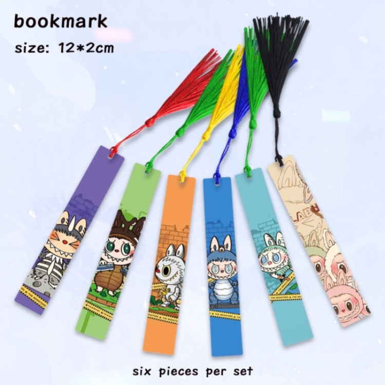 Labubu Anime full-color printed metal bookmark pendant 12x2cm a set of 6