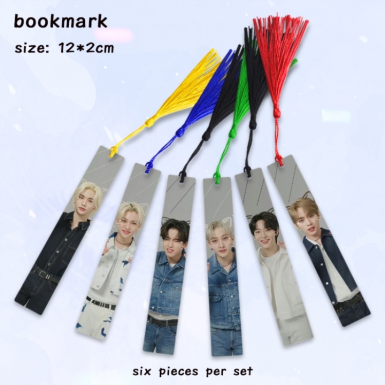 stray-kids Anime full-color printed metal bookmark pendant 12x2cm a set of 6