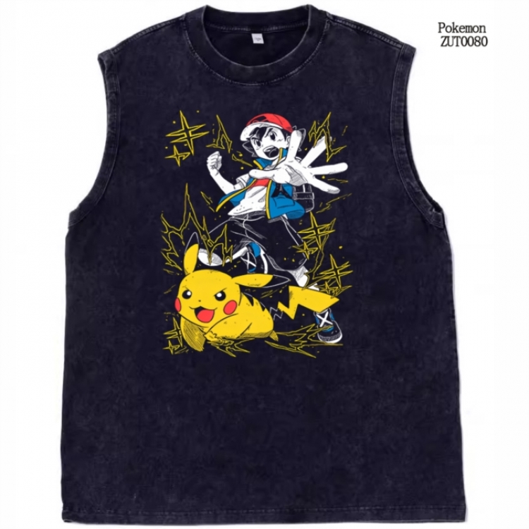 Pokemon Anime peripheral pure cotton washed water used vest T-shirt from S to 2XL