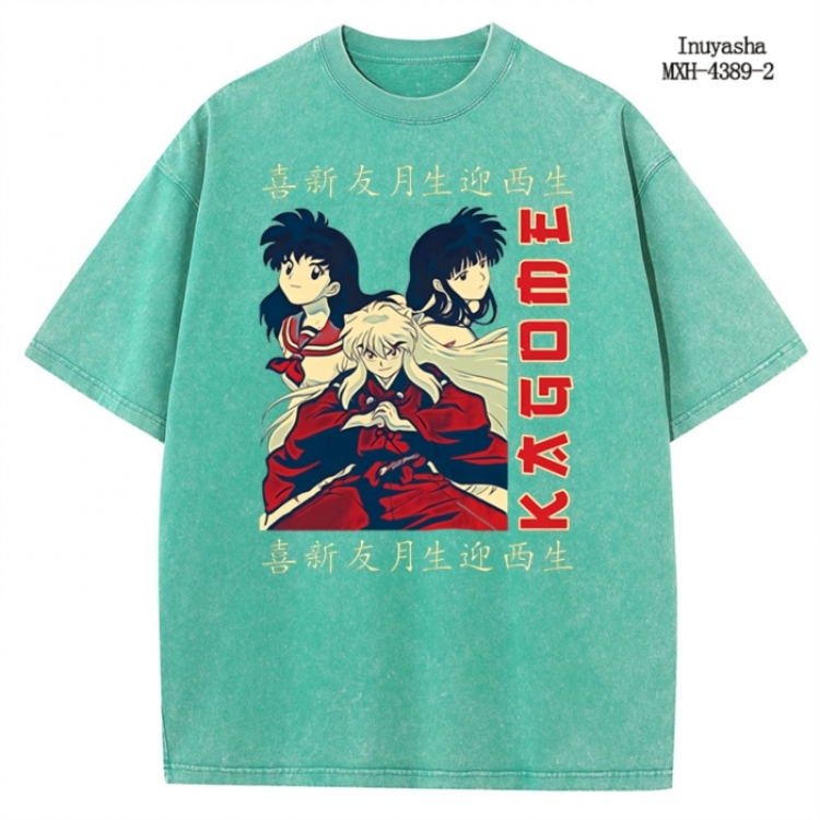 Inuyasha Anime peripheral pure cotton washed and worn T-shirt from S to 2XL MXH-4389-2