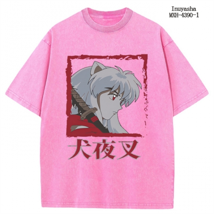 Inuyasha Anime peripheral pure cotton washed and worn T-shirt from S to 2XL MXH-4390-1