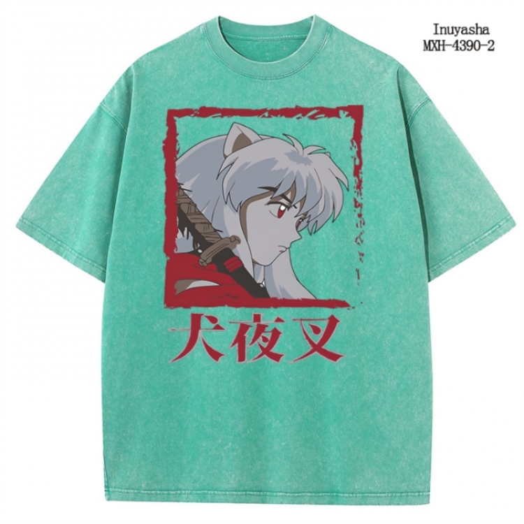 Inuyasha Anime peripheral pure cotton washed and worn T-shirt from S to 2XL  MXH-4390-2