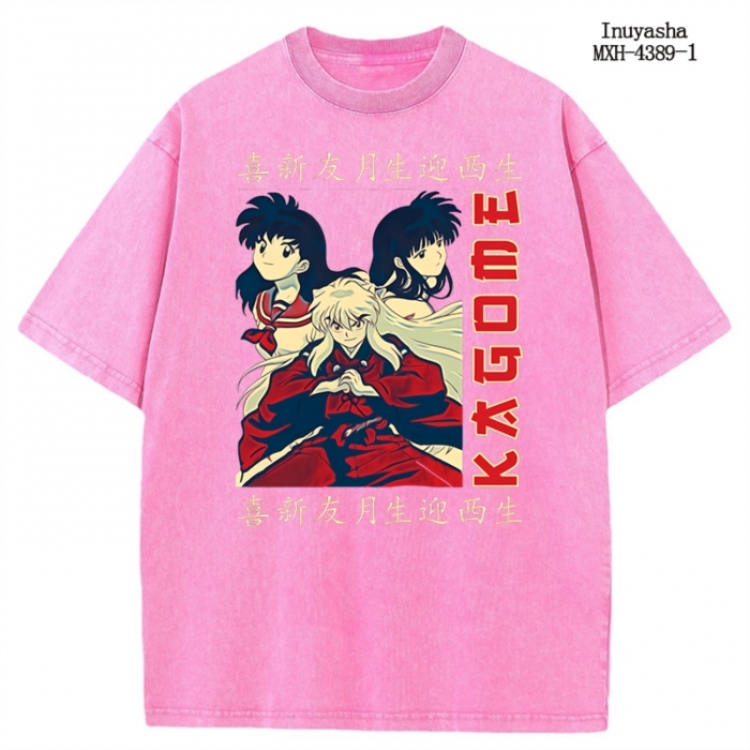 Inuyasha Anime peripheral pure cotton washed and worn T-shirt from S to 2XL MXH-4389-1