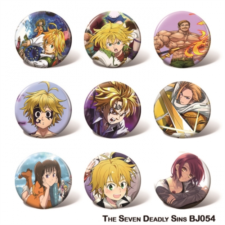 The Seven Deadly Sins Anime tin chest badge with a diameter of 58mm a set of 9
