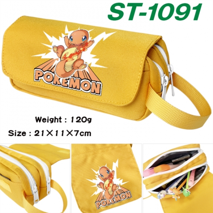 Pokemon Anime waterproof canvas portable double-layer pencil bag cosmetic bag 21x11x7cm