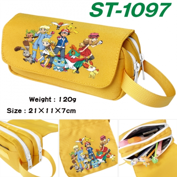 Pokemon Anime waterproof canvas portable double-layer pencil bag cosmetic bag 21x11x7cm