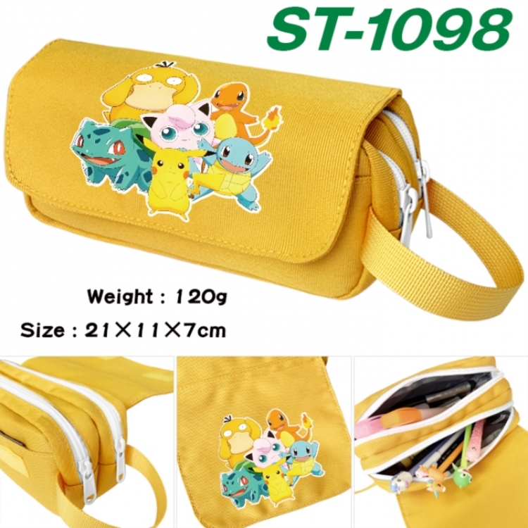 Pokemon Anime waterproof canvas portable double-layer pencil bag cosmetic bag 21x11x7cm