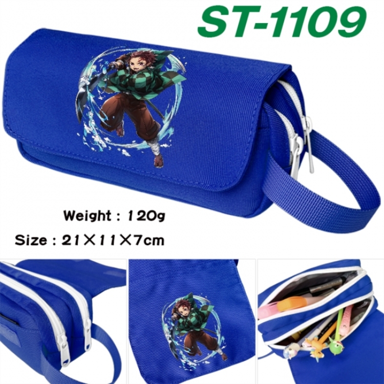 Demon Slayer Kimets Anime waterproof canvas portable double-layer pencil bag cosmetic bag 21x11x7cm