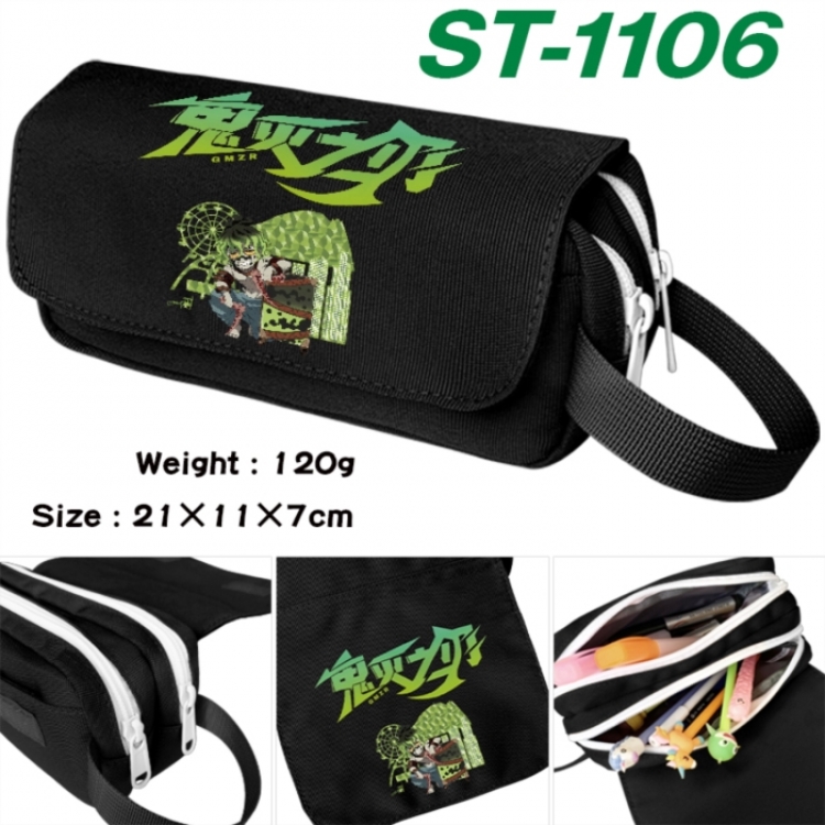 Demon Slayer Kimets Anime waterproof canvas portable double-layer pencil bag cosmetic bag 21x11x7cm