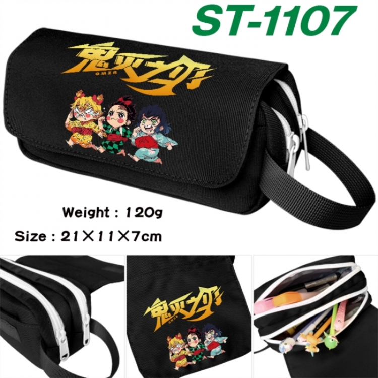 Demon Slayer Kimets Anime waterproof canvas portable double-layer pencil bag cosmetic bag 21x11x7cm