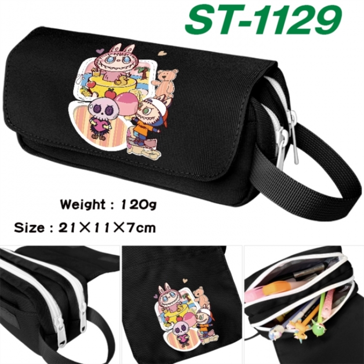 LABUBU Anime waterproof canvas portable double-layer pencil bag cosmetic bag 21x11x7cm