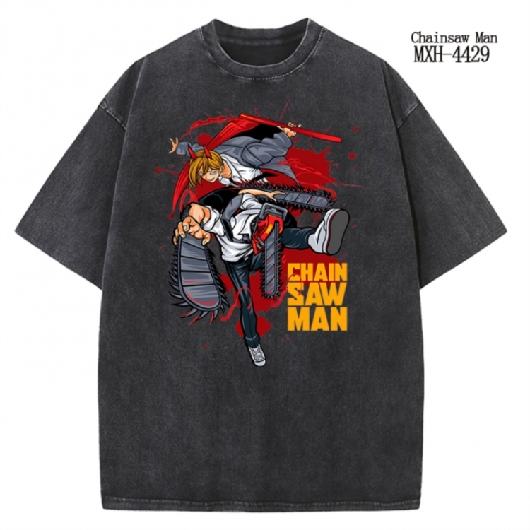 Chainsaw man Anime peripheral pure cotton washed and worn T-shirt from S to 2XL  MXH-4429