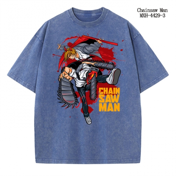 Chainsaw man Anime peripheral pure cotton washed and worn T-shirt from S to 2XL MXH-4429-3