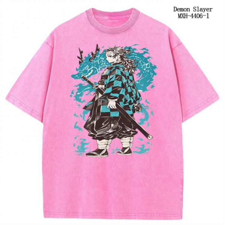 Demon Slayer Kimets Anime peripheral pure cotton washed and worn T-shirt from S to 2XL  MXH-4406-1