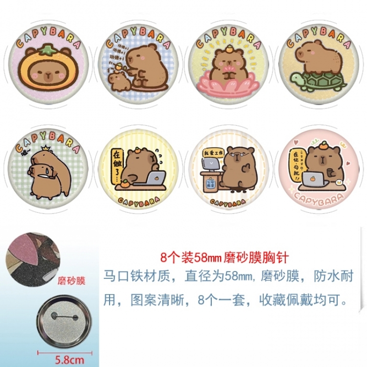 Kapibala  Anime round scrub film brooch badge 58MM a set of 8