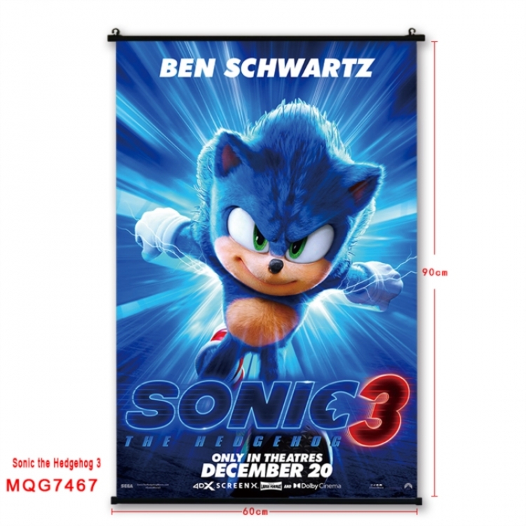Sonic The Hedgehog Anime black Plastic rod Cloth painting Wall Scroll 60X90CM 