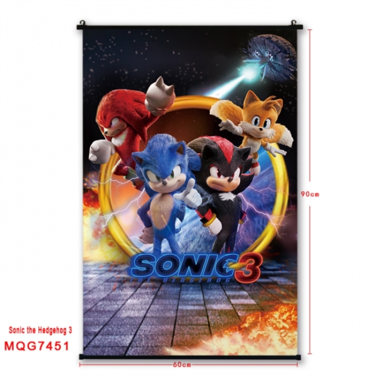 Sonic The Hedgehog Anime black Plastic rod Cloth painting Wall Scroll 60X90CM 