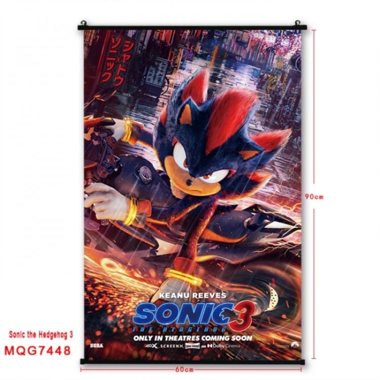 Sonic The Hedgehog Anime black Plastic rod Cloth painting Wall Scroll 60X90CM 