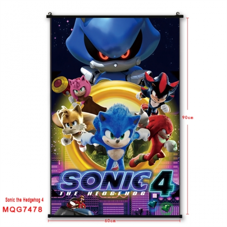 Sonic The Hedgehog Anime black Plastic rod Cloth painting Wall Scroll 60X90CM 