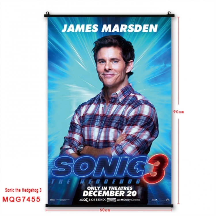 Sonic The Hedgehog Anime black Plastic rod Cloth painting Wall Scroll 60X90CM 