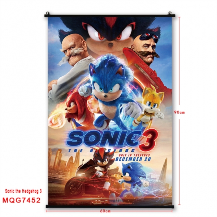 Sonic The Hedgehog Anime black Plastic rod Cloth painting Wall Scroll 60X90CM 