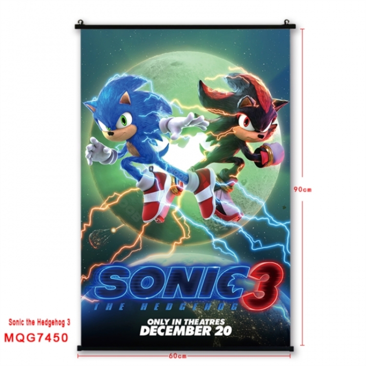 Sonic The Hedgehog Anime black Plastic rod Cloth painting Wall Scroll 60X90CM 