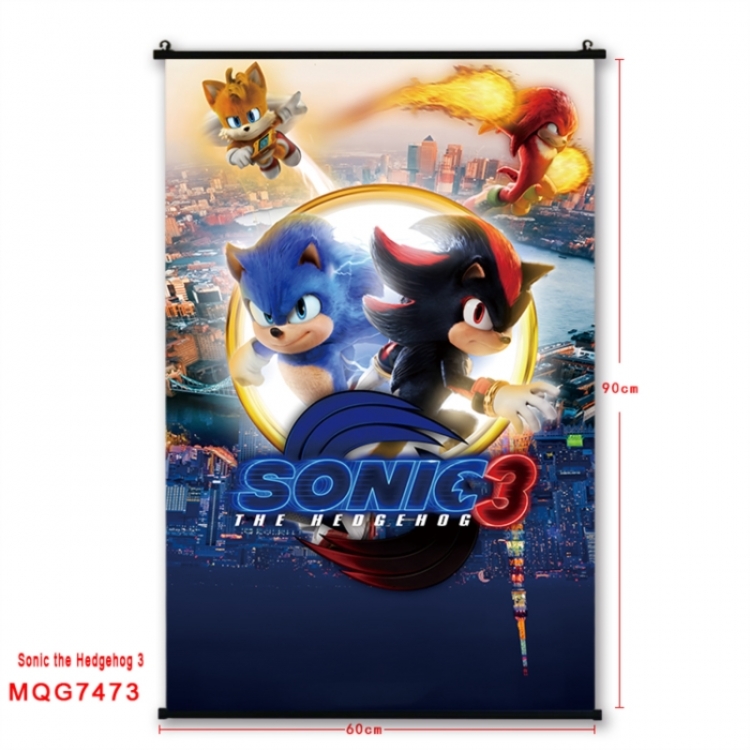 Sonic The Hedgehog Anime black Plastic rod Cloth painting Wall Scroll 60X90CM 