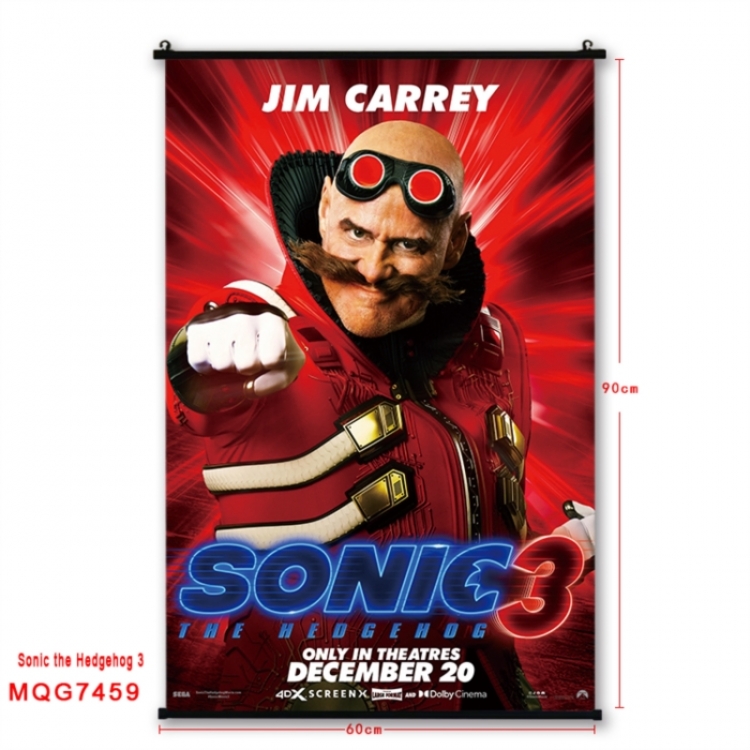 Sonic The Hedgehog Anime black Plastic rod Cloth painting Wall Scroll 60X90CM 