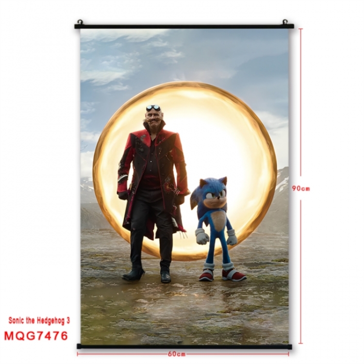 Sonic The Hedgehog Anime black Plastic rod Cloth painting Wall Scroll 60X90CM 