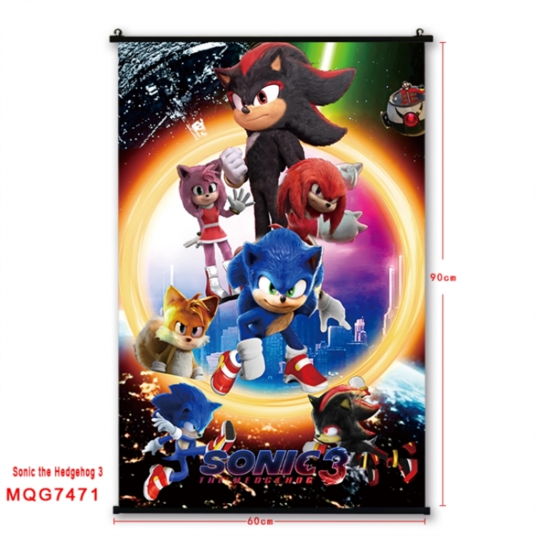 Sonic The Hedgehog Anime black Plastic rod Cloth painting Wall Scroll 60X90CM 