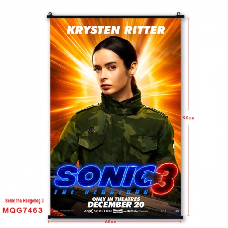 Sonic The Hedgehog Anime black Plastic rod Cloth painting Wall Scroll 60X90CM 