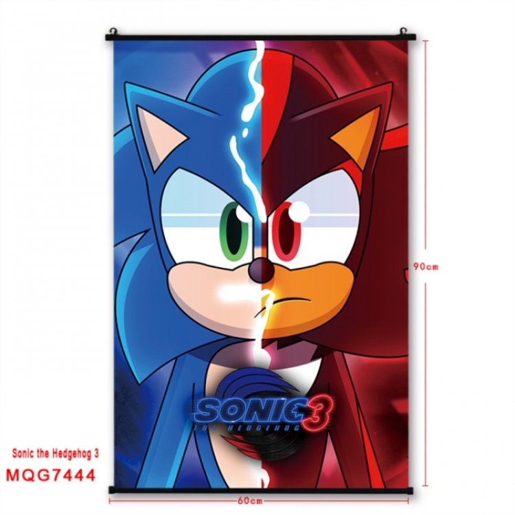 Sonic The Hedgehog Anime black Plastic rod Cloth painting Wall Scroll 60X90CM 