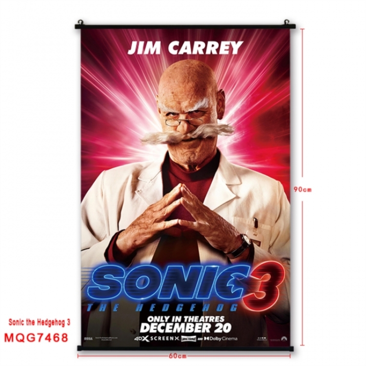 Sonic The Hedgehog Anime black Plastic rod Cloth painting Wall Scroll 60X90CM 