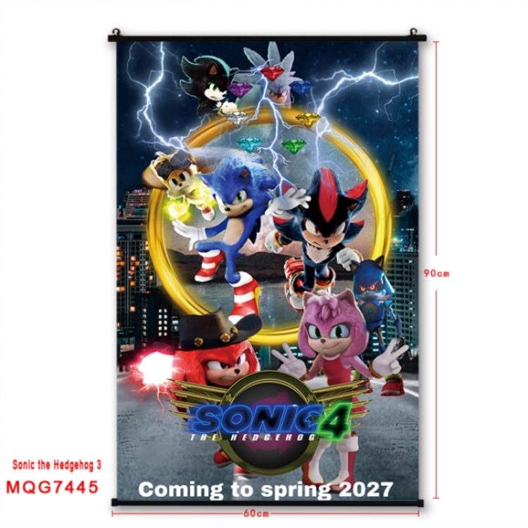 Sonic The Hedgehog Anime black Plastic rod Cloth painting Wall Scroll 60X90CM 