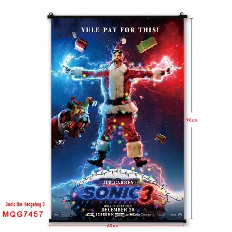 Sonic The Hedgehog Anime black Plastic rod Cloth painting Wall Scroll 60X90CM 